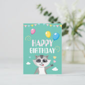 風船おもしろいよくはしゃぐ付き可愛いアライグマ ポストカード (スタンド正面)