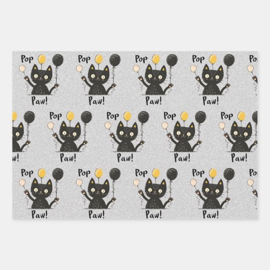 風船おもしろいを持つかわいい黒猫誕生日 ラッピングペーパーシート (正面3)