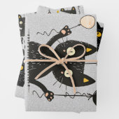 風船おもしろいを持つかわいい黒猫誕生日 ラッピングペーパーシート (インサイチュ)