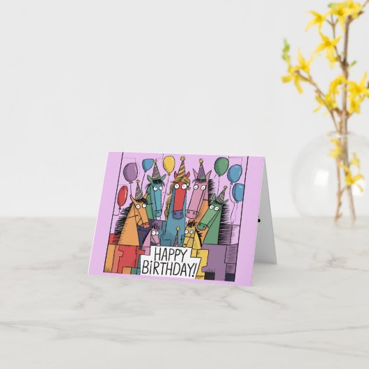 風船おもしろい付き馬誕生日カード カード (黄色い花)