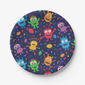 風船おもしろい入りのかわいい怪獣パターン ペーパープレート (正面)
