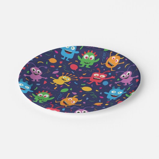 風船おもしろい入りのかわいい怪獣パターン ペーパープレート (アングル)