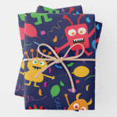 風船おもしろい入りのかわいい怪獣パターン ラッピングペーパーシート (インサイチュ)