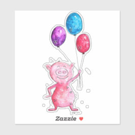 風船お洒落付きピンクピグ シール