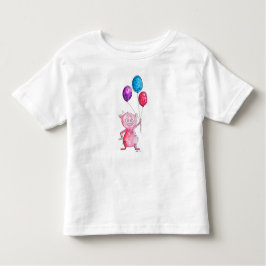 風船お洒落付きピンクピグ トドラーTシャツ
