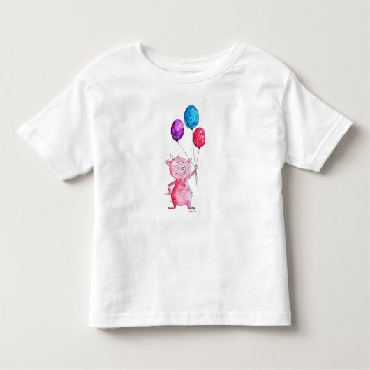 風船お洒落付きピンクピグ トドラーTシャツ (正面)