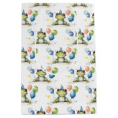 風船お洒落付き可愛い緑のカエル ミディアムペーパーバッグ (正面)