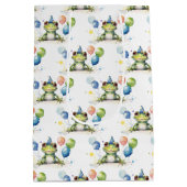 風船お洒落付き可愛い緑のカエル ミディアムペーパーバッグ (裏面)