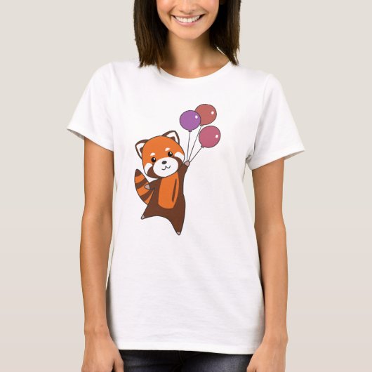 風船かわいい動物たち赤いパンダ子供へ Tシャツ (正面)