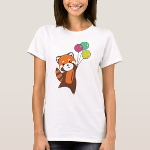 風船かわいい動物たち赤いパンダ子供へ Tシャツ