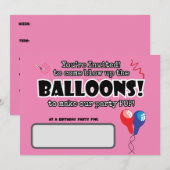 風船がとってもかわいい楽しいパーティーのお誘い 招待状 (正面/裏面)