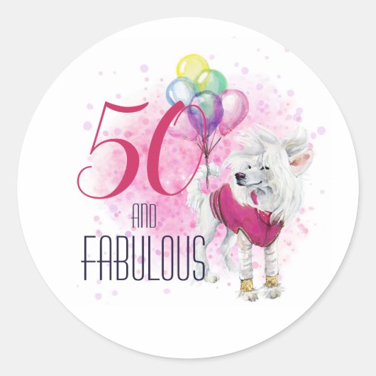 風船がピンク色の50匹と素晴らしい犬 ラウンドシール (正面)