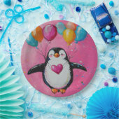 風船が入った可愛い漫画ペンギン ペーパープレート (パーティー)