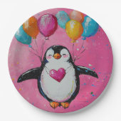 風船が入った可愛い漫画ペンギン ペーパープレート (正面)