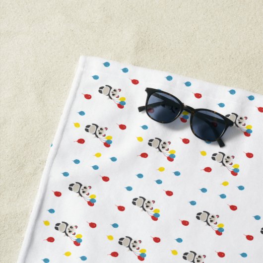 風船が白いパンダ熊 ビーチタオル (インサイチュ)