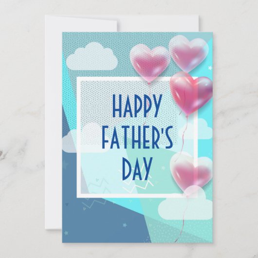 風船が青く、お父さモダンん幸せな日 招待状 (正面)