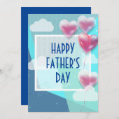 風船が青く、お父さモダンん幸せな日 招待状 (正面/裏面)