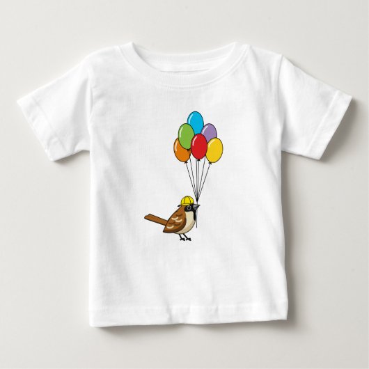 風船が飛び交うかわいいマンガの雀 ベビーTシャツ (正面)