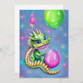 風船が飛び交うかわいい誕生日ドラゴン シーズンカード (正面/裏面)