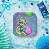 風船が飛び交うかわいい誕生日ドラゴン ペーパープレート (パーティー)