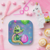 風船が飛び交うかわいい誕生日ドラゴン ペーパープレート (パーティー)