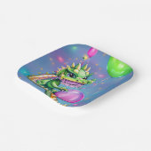 風船が飛び交うかわいい誕生日ドラゴン ペーパープレート (傾斜あり)