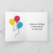 風船が飛び交う可愛い漫画パーソナライズされた象 カード (内部)