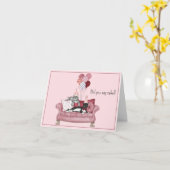 風船が飛び交う誕生日パーティー猫 カード (黄色い花)