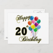 風船でお祝い!20歳の誕生日おめでとう ポストカード (正面/裏面)