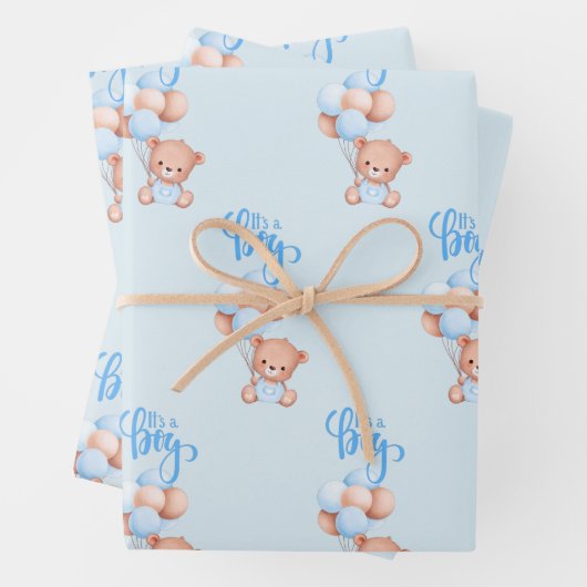風船でかわいいテディベアのおもちゃだ ラッピングペーパーシート (インサイチュ)