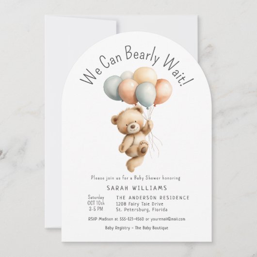 風船でテディベアを待つことができる 招待状 (正面)