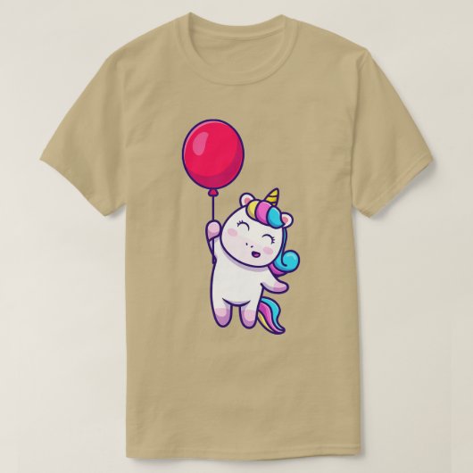 風船で浮かんでかわいいユニコーン Tシャツ (デザイン正面)