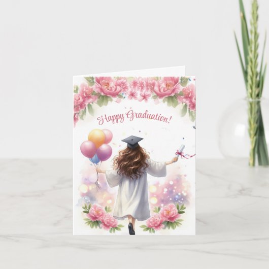 風船で白衣を着た少女 カード (正面)