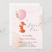 風船で空を飛ぶ子ギツネ 招待状 (正面/裏面)