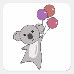 風船で飛ぶ甘い動物の子供たち スクエアシール