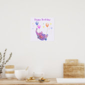 風船で飛ぶ象のベビー誕生日ポスター ポスター (キッチン)