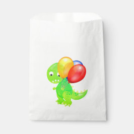 風船で飾られたかわいいティラノサウルスの恐竜の誕生日パーティー フェイバーバッグ