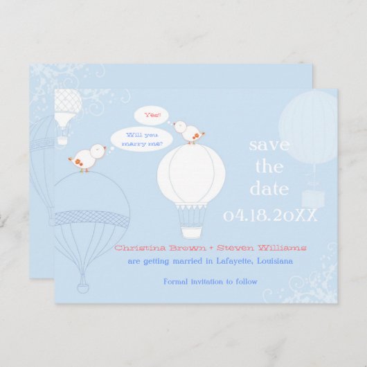 風船で鳥を愛する日付を保存 案内ポストカード (正面/裏面)