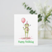 風船とお誕生日パーティーの気まぐれなカエル ポストカード (スタンド正面)