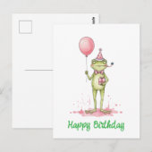 風船とお誕生日パーティーの気まぐれなカエル ポストカード (正面/裏面)
