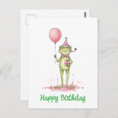 風船とお誕生日パーティーの空想的なカエル ポストカード (正面/裏面)