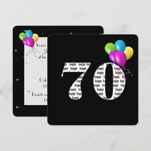 風船とともに祝う70歳の誕生日パーティー 招待状 (正面/裏面)