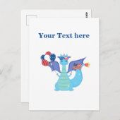 風船とアメリカ国旗を持つ愛国龍 ポストカード (正面/裏面)