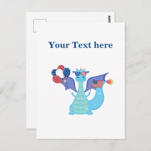 風船とアメリカ国旗を持つ愛国龍 ポストカード (正面/裏面)