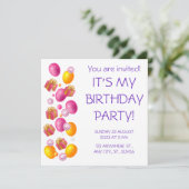 風船とギフト。エレガント誕生日 招待状 (スタンド正面)