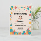 風船とギフト - パーティーをテーマにしたデザイン 招待状 (スタンド正面)