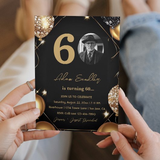 風船とグリッターで60歳の誕生日パーティー 招待状