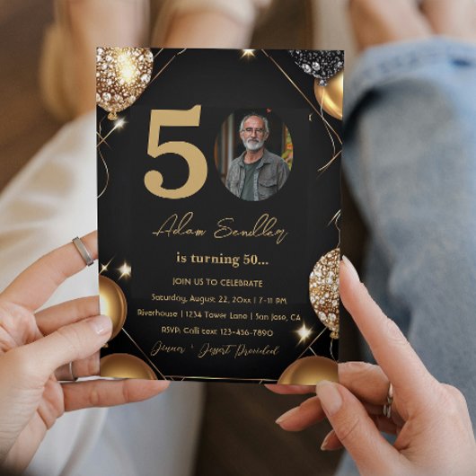 風船とグリッターを使った50歳の誕生日パーティー 招待状