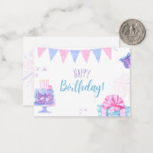 風船とケーキの付いた誕生日カード ノートカード (正面/裏面インサイチュ)