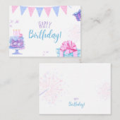 風船とケーキの誕生日カード ノートカード (正面/裏面)